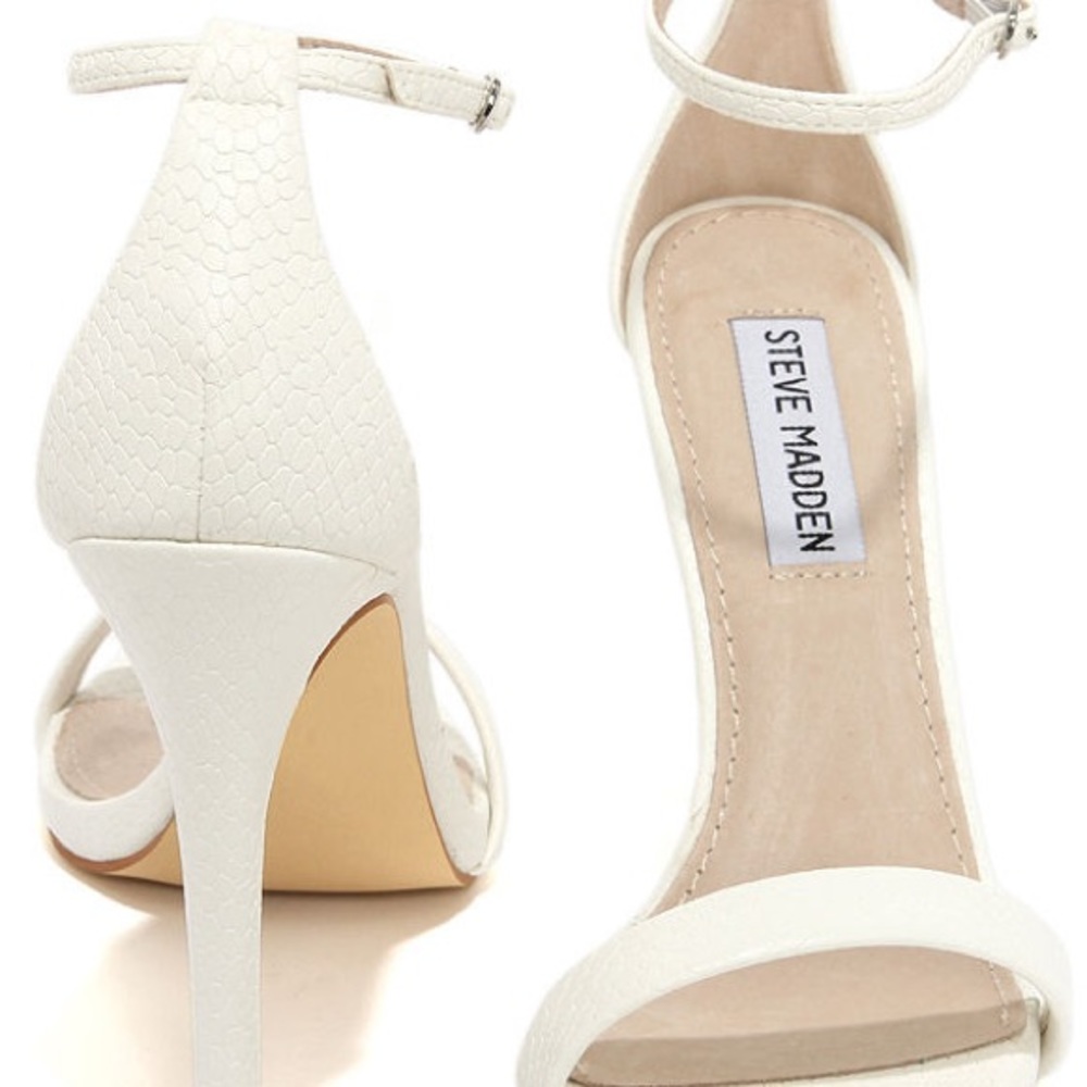 Steve Madden Stecy White Snake Ankle Strap Heels